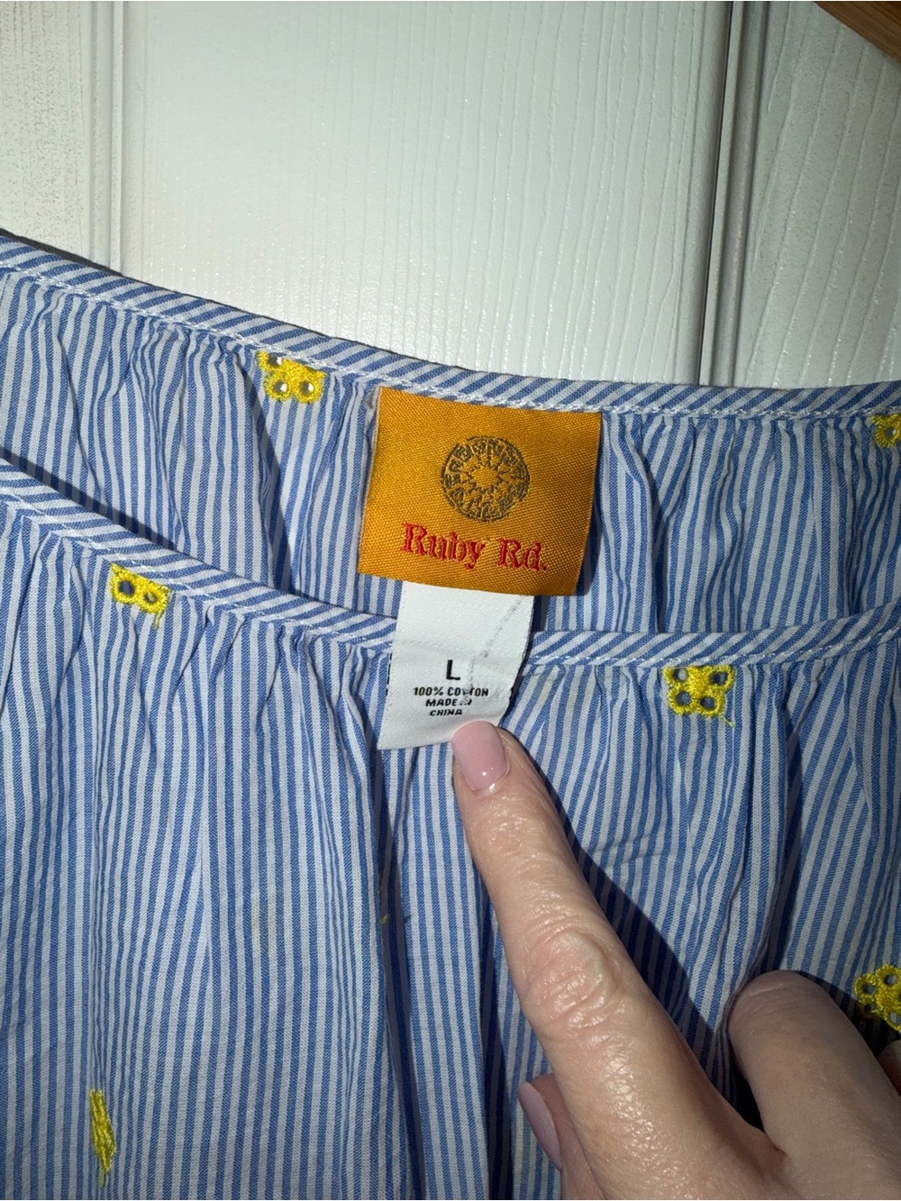Ruby Rd. Light Blue Blouse with Yellow Embroidery. EUC - Picture 3 of 6